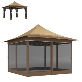 Outsunny 12' x 12' Pop Up Canopy Tent with Mesh Netting, UPF50+ Sun Protection, Includes Carry Bag for Garden, Patio, Beige
