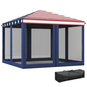 Outsunny Patriotic Pop-Up: 10x10' American Flag Canopy, Includes Mesh Sidewalls for Outdoor Events