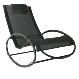 Outsunny Patio Rocking Chair, Outdoor Chaise Lounger with Headrest Pillow and Breathable Fabric for Backyard, Living Room, Deck and Poolside, Bla