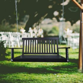 Front Porch Swing with Armrests;  Wood Bench Swing with Hanging Chains; for Outdoor Patio ; Garden Yard;  porch;  backyard;  or sunroom; Easy to